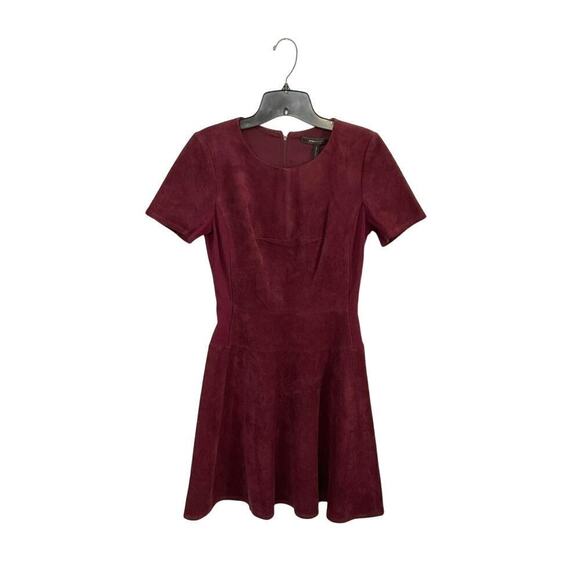 BCBGMaxAzria Dresses & Skirts - BCBGMAXAZRIA Faux Suede Burgundy Short Sleeve Fit & Flare Mini Dress Sz 4 Small